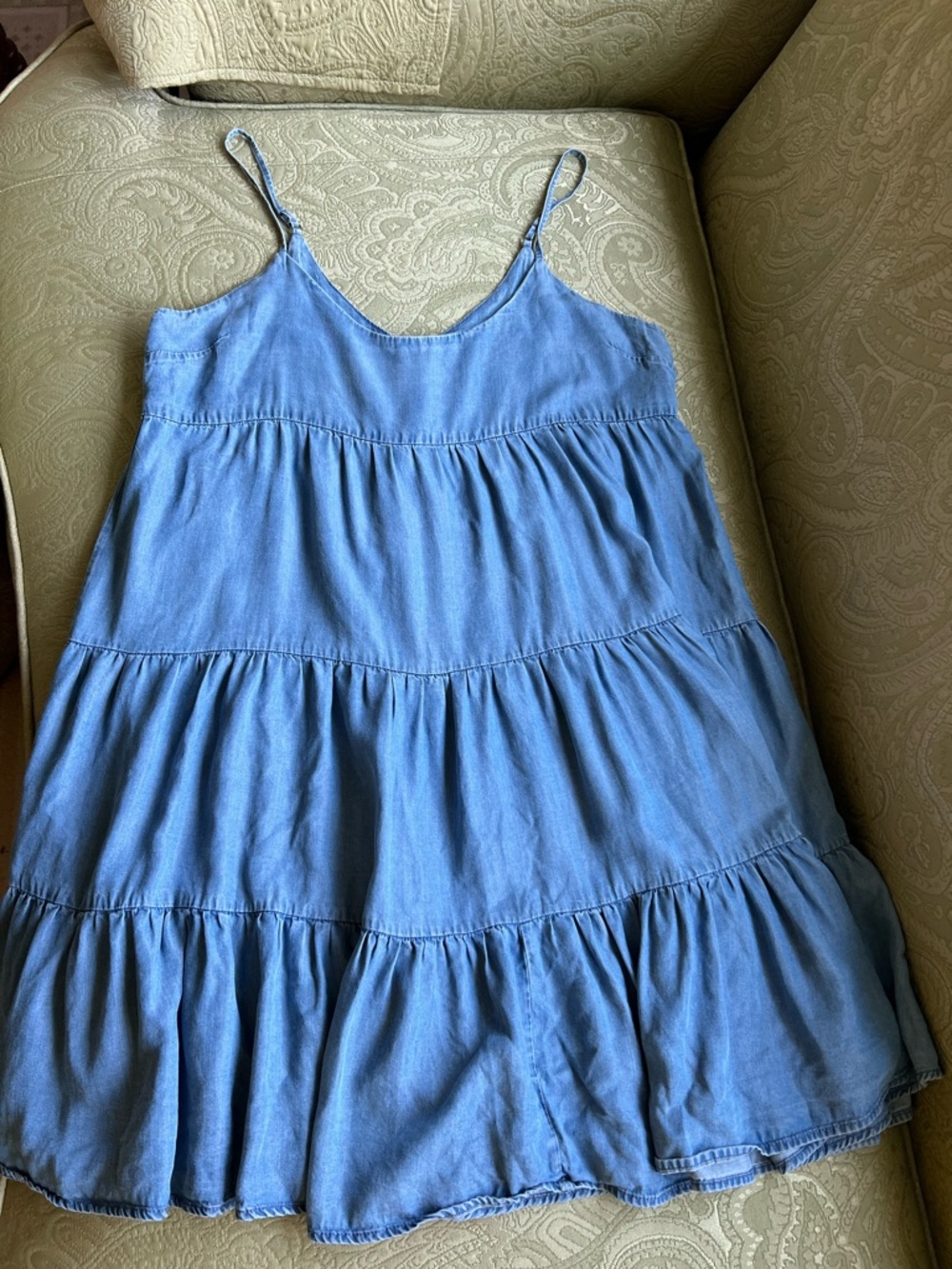 AQUA Chambray Tiered Mini Dress Size Large